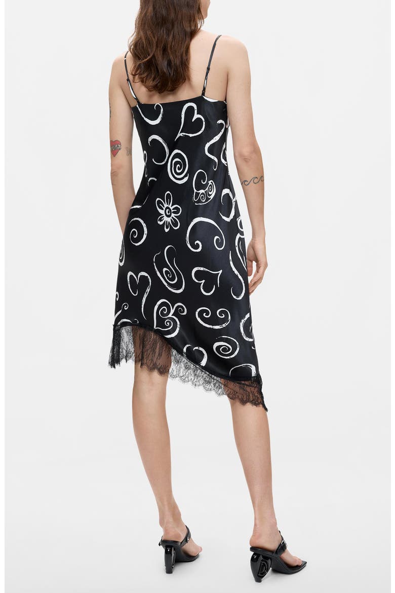 Lace Trim Cowl Neck Slipdress, Alternate, color, BLACK