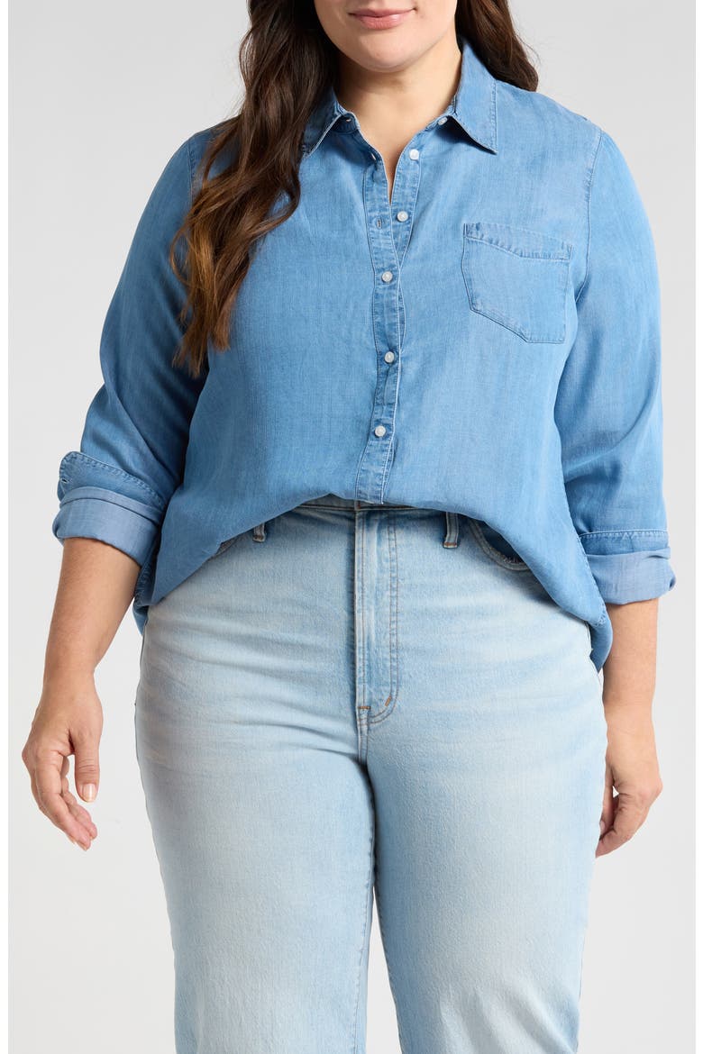 Chambray Button-Up Shirt, Main, color, MEDIUM WASH