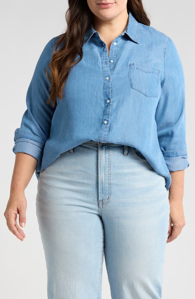 Caslon<sup>®</sup> Chambray Button-Up Shirt, Main, color, Medium Wash