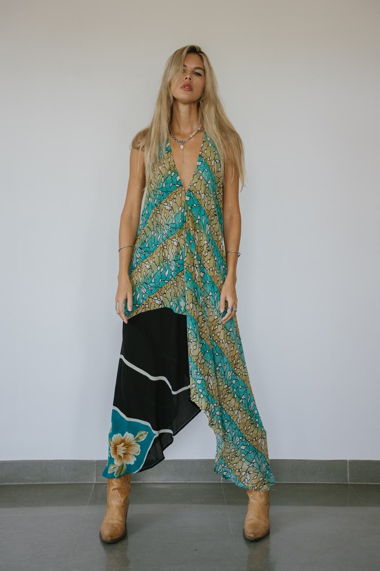 Classic Silk Dress Waldorf, Alternate, color, Blue & Green