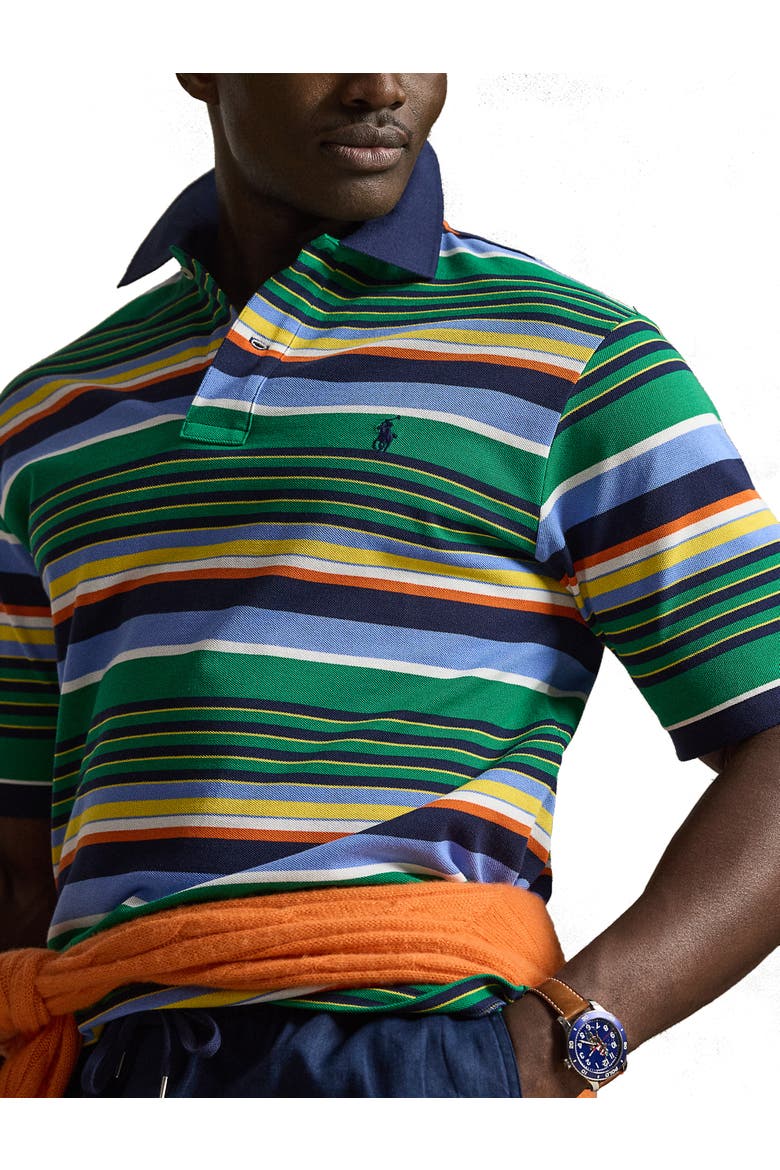 Big & Tall Mesh Multi-Striped Polo Shirt, Alternate, color, BILLIARD STRIPE MLTI