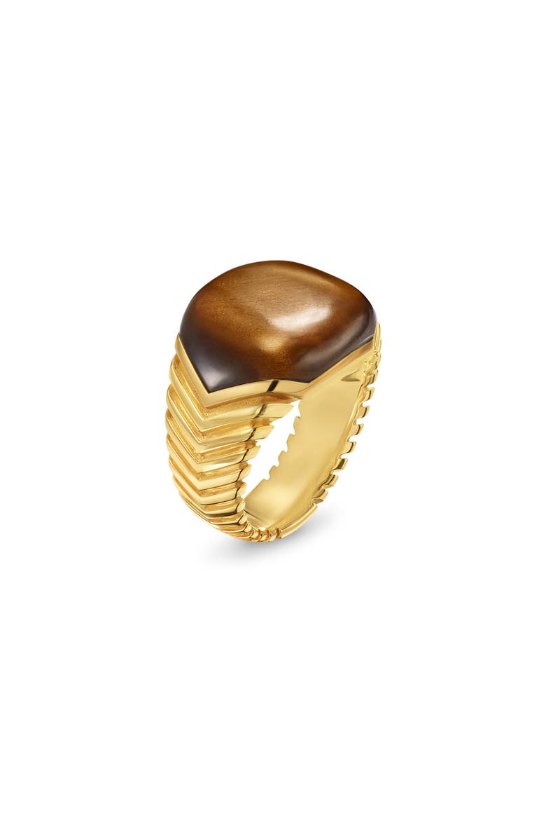 Chevron Signet Ring in 18K Yellow Gold with Tiger's Eye, Alternate, color, GOLD