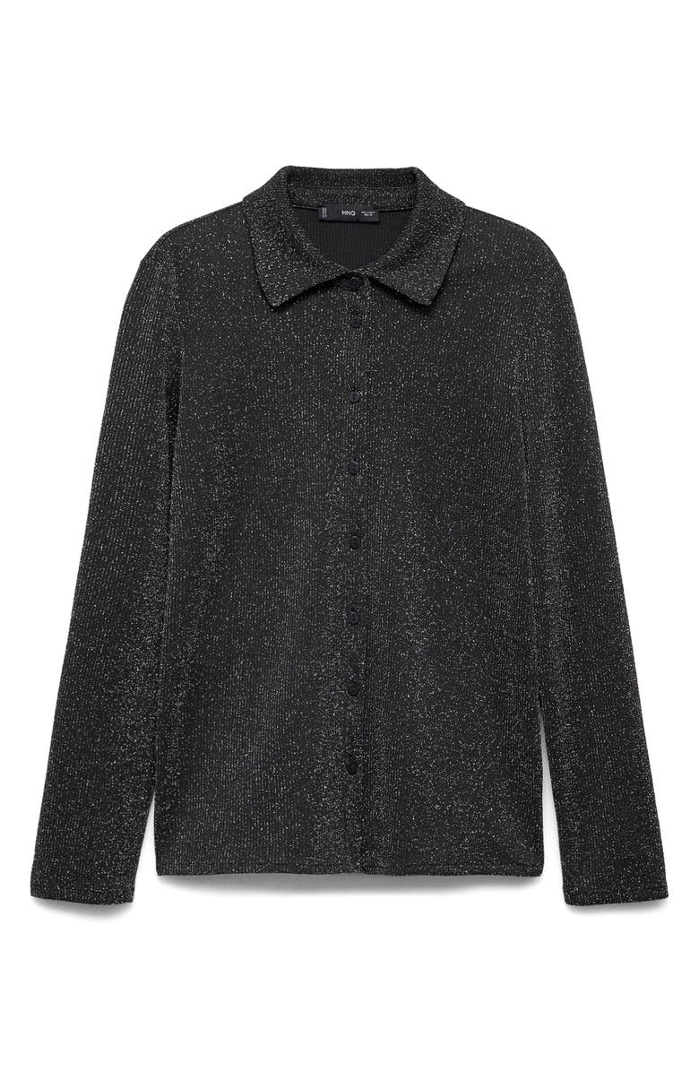 MANGO Metallic Knit Button-Up Shirt, Alternate, color,