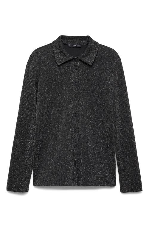 Mango Metallic Knit Button-up Shirt In Grey