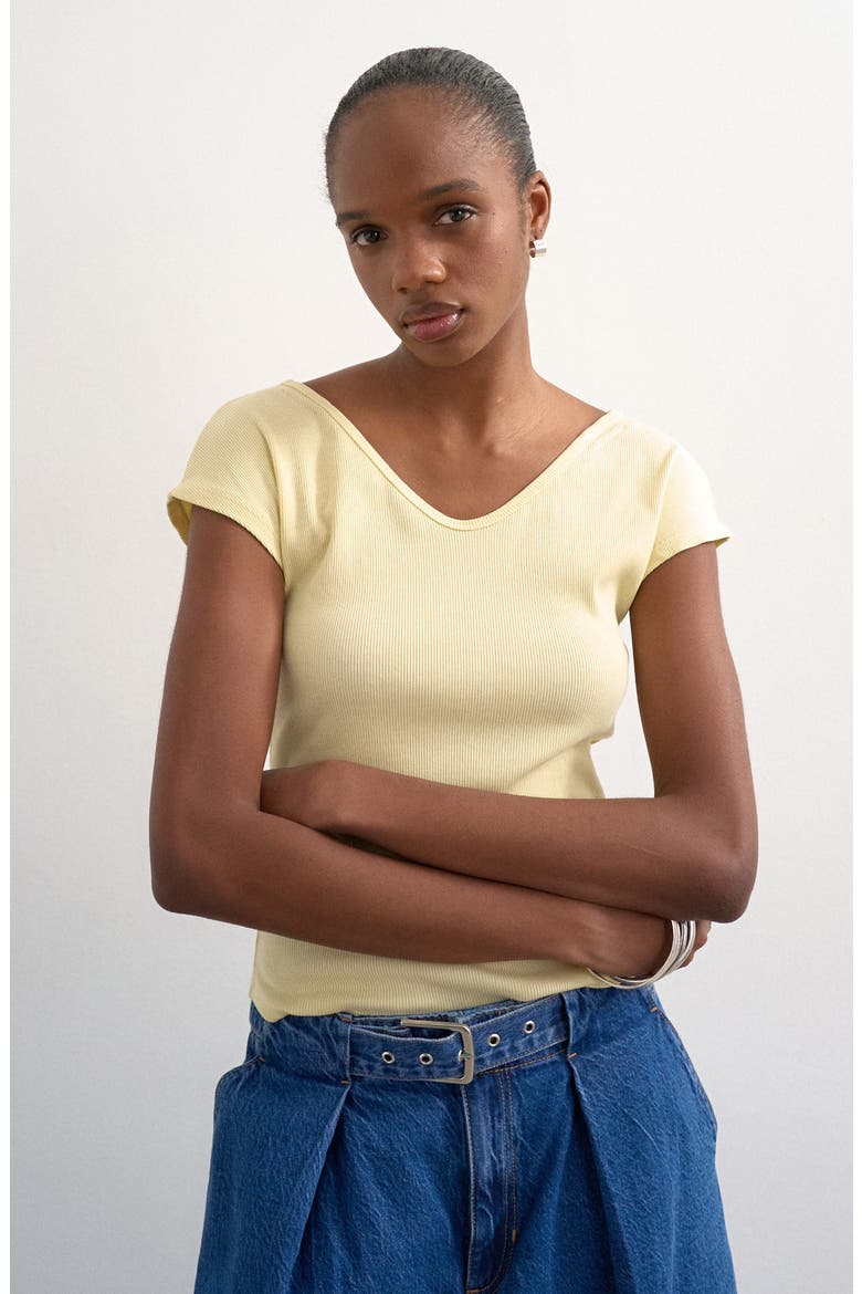 Double V-Neck Rib Knit Top, Main, color, BUTTERMILK
