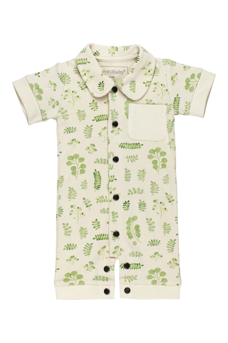 Print Organic Cotton Pocket Romper, Main, color, STONE BOTANICA