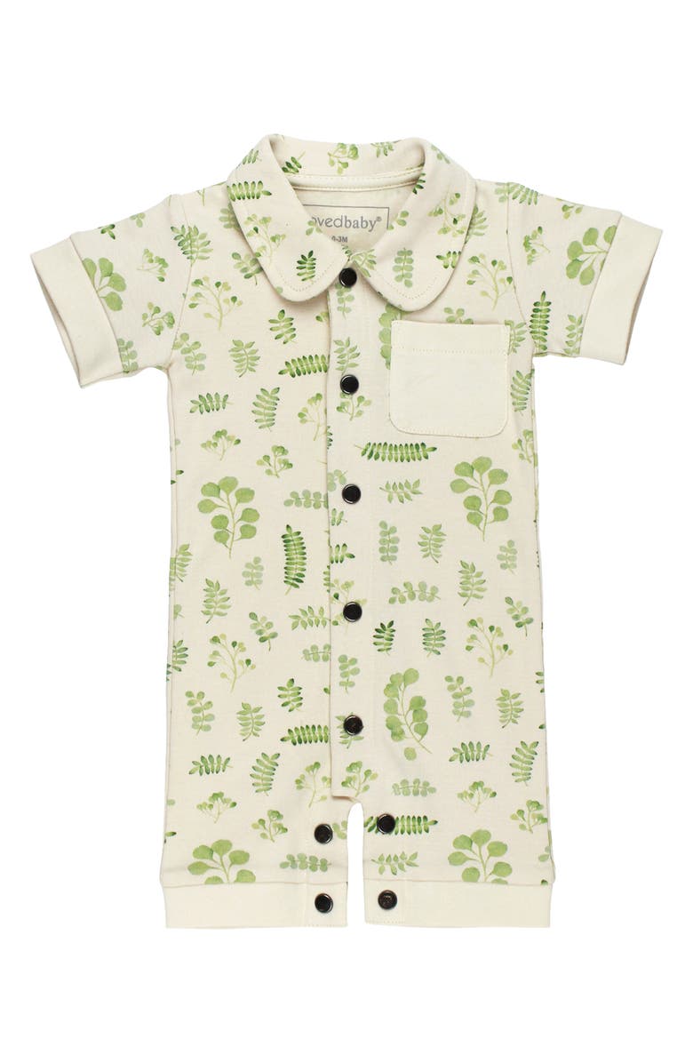 L'ovedbaby Print Organic Cotton Pocket Romper, Main, color, Stone Botanica