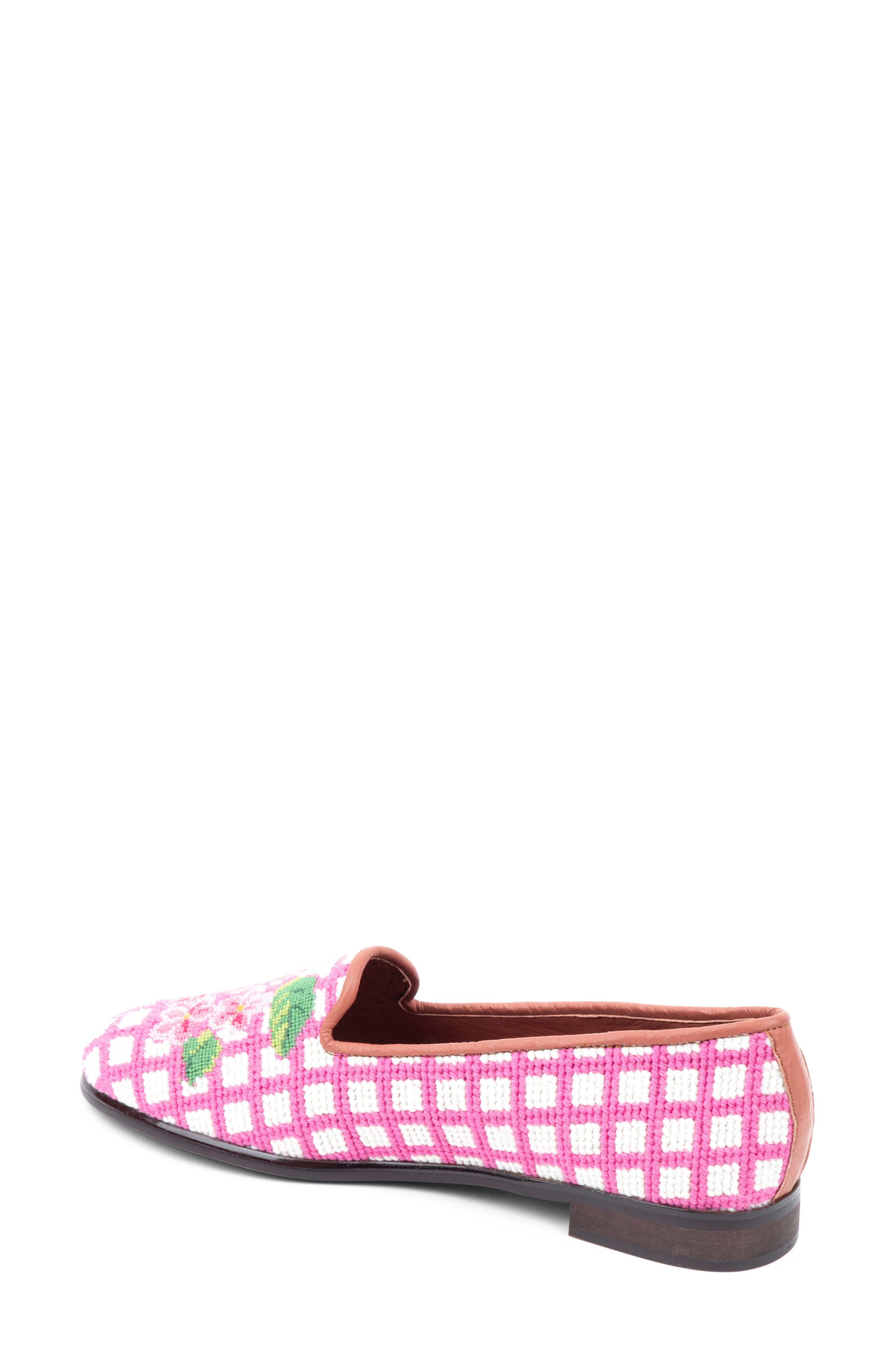 Needlepoint Checkered Hydrangea Flat, Alternate, color, PINK