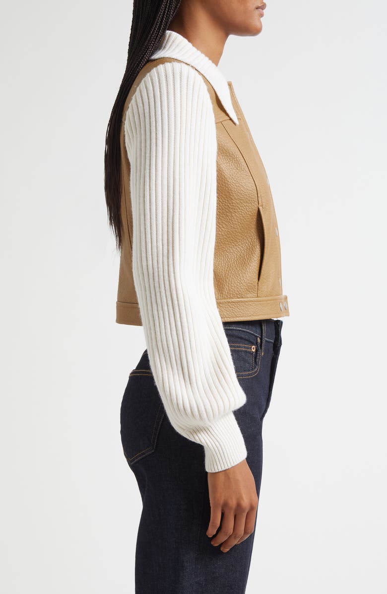 Cinq à Sept Ciara Knit Contrast Faux Leather Jacket, Alternate, color, Gold Maplewood/Ivory