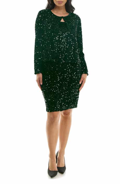 Nina Leonard Sequin Embellished Cocktail Dress with Jacket