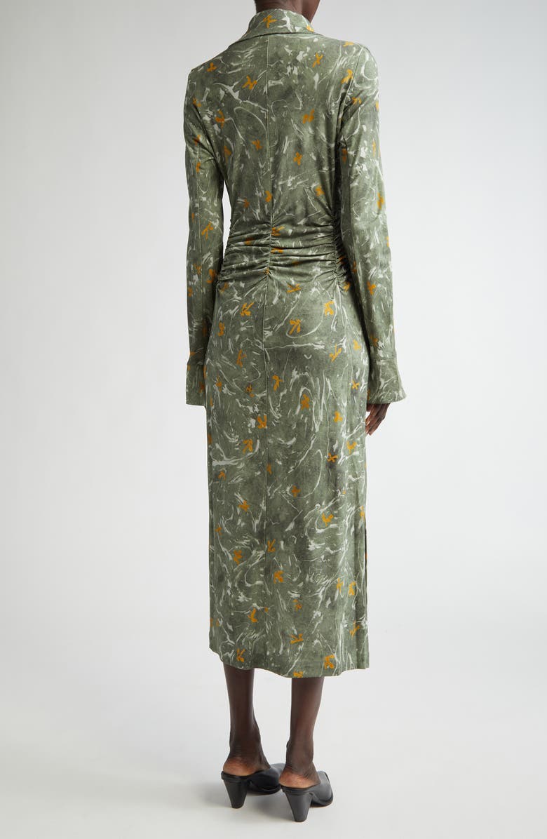 Altuzarra Claudia Marbled Floral Print Ruched Long Sleeve Jersey Shirtdress, Alternate, color,