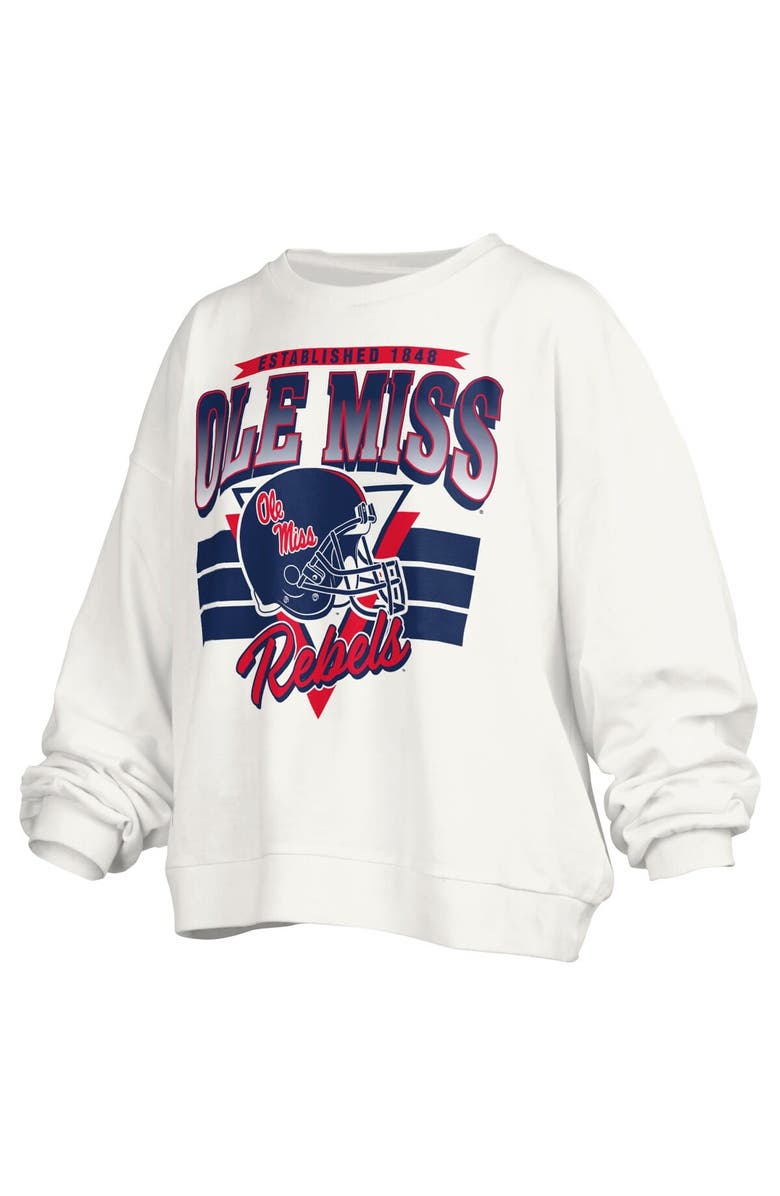 PRESSBOX Women's Pressbox White Ole Miss Rebels Janice Retro Logo Oversized Pullover Sweatshirt, Alternate, color, White