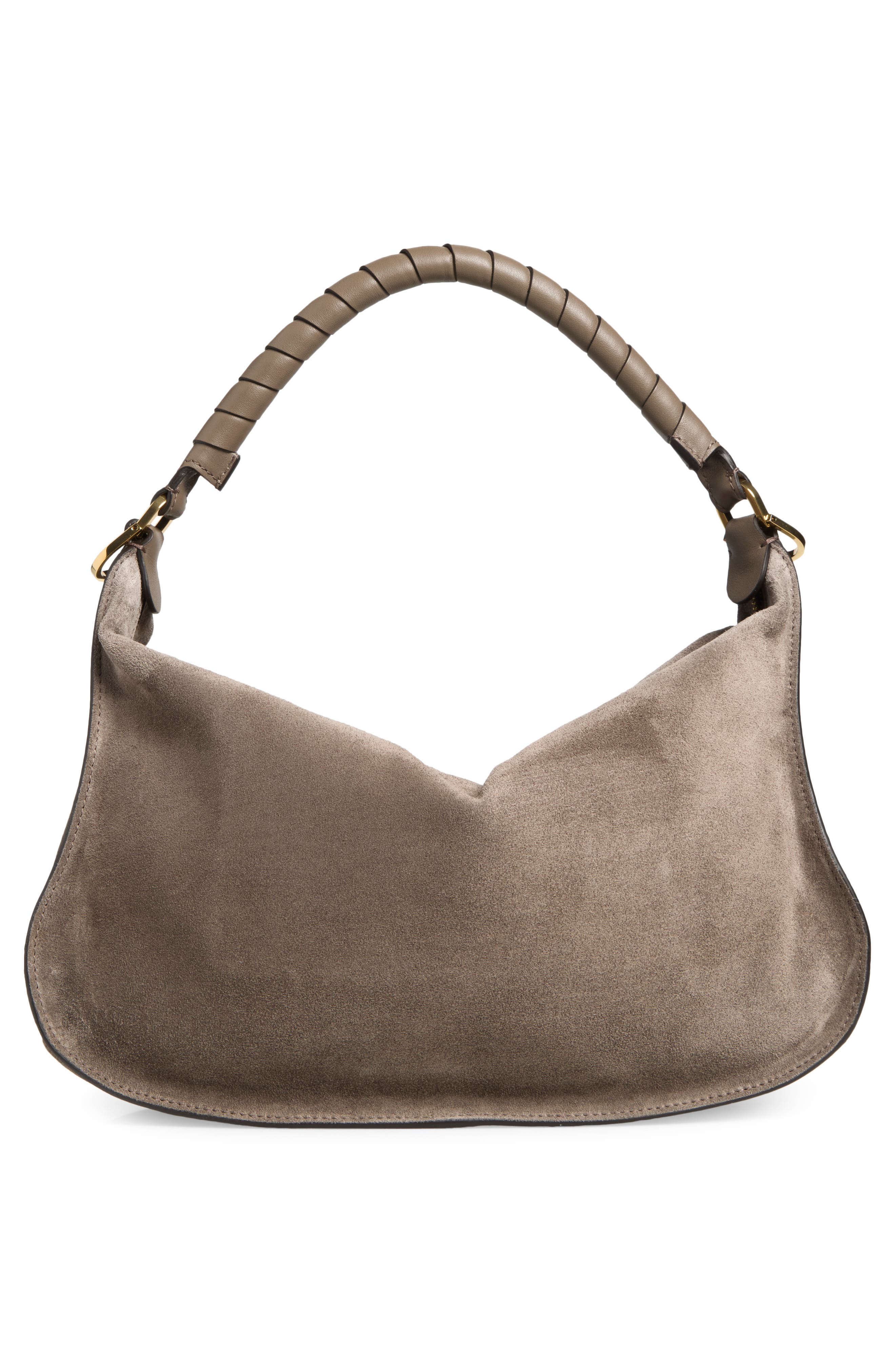 Small Marcie Suede Shoulder Bag, Alternate, color, NICKEL GREY