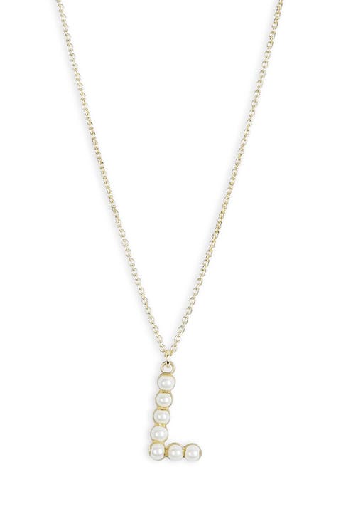 Imitation Pearl Initial Pendant Necklace