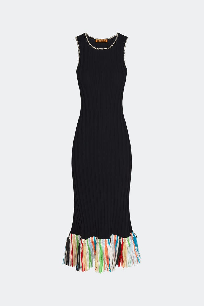 Thea Knit Fringe Dress, Alternate, color, Black Multi