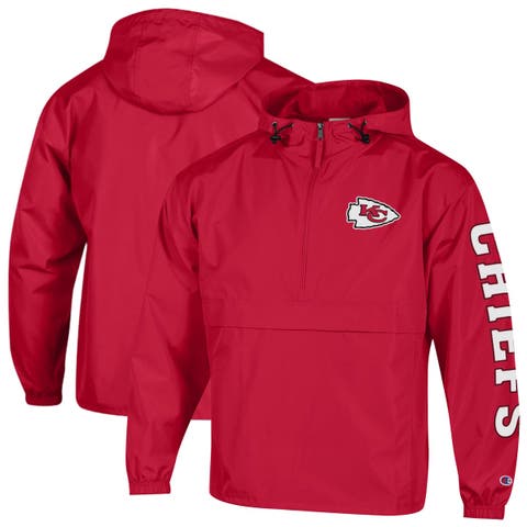 Men's Champion Red Kansas City Chiefs Packable Hooded Windbreaker Half-Zip Jacket
