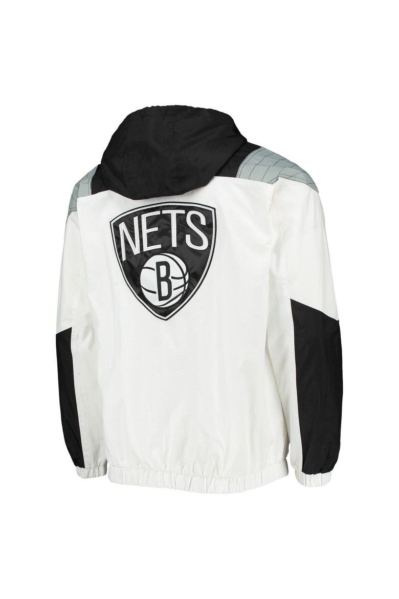 Men's Starter White Brooklyn Nets Striker Crinkle Half-Zip Hoodie Jacket, Alternate, color, White