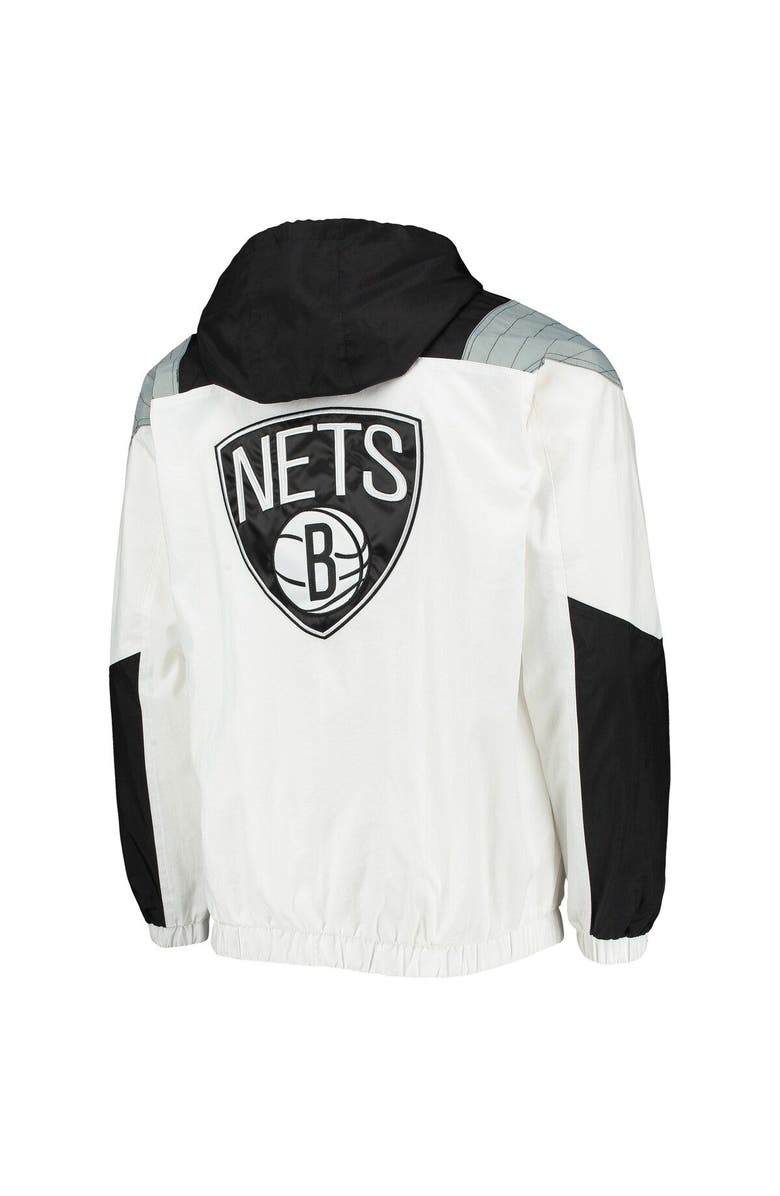 STARTER Men's Starter White Brooklyn Nets Striker Crinkle Half-Zip Hoodie Jacket, Alternate, color, White