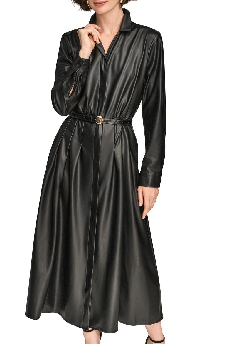 leather pleated dress Strapless Vegan Leather Pleated Dress