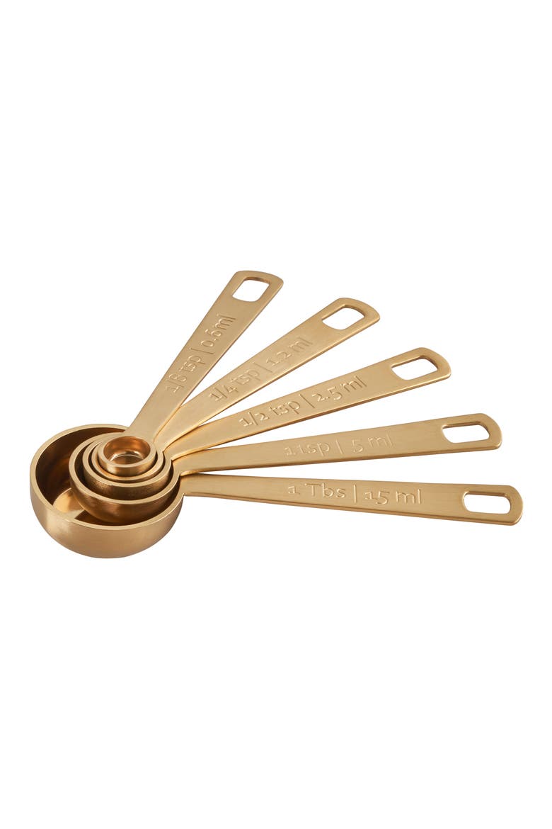 Set of 5 Measuring Spoons, Main, color, GOLD