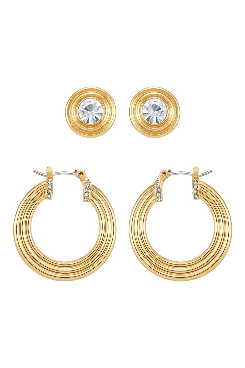 Set of 2 Hoop and Stud Earrings, Alternate, color, GOLD
