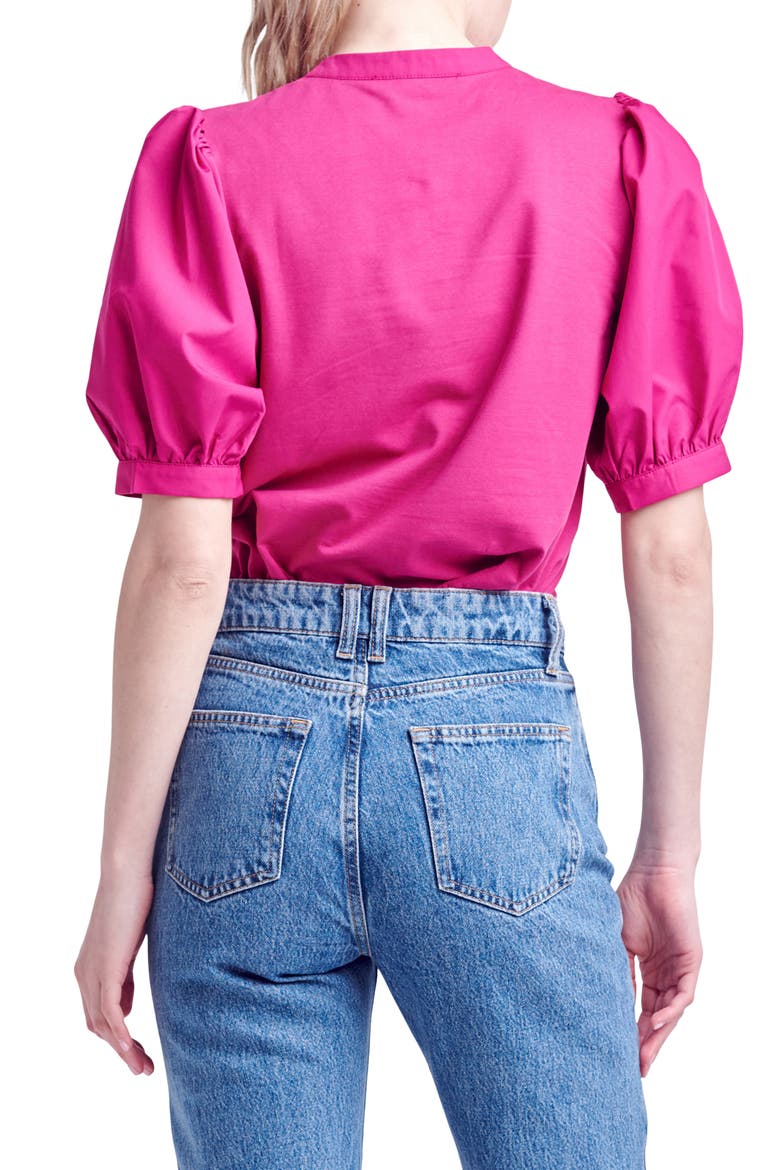 Mixed Media Puff Sleeve Top, Alternate, color, BERRY