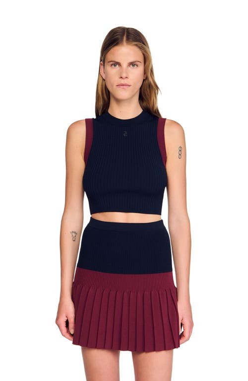 Sandro Two-tone Knit Top In Blue