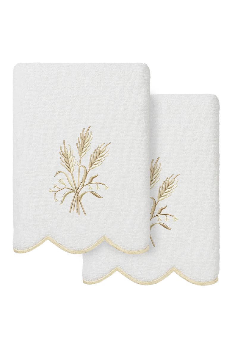 Whitney Scallop Set of 2 Turkish Cotton Hand Towels, Main, color, WHITE/ BEIGE