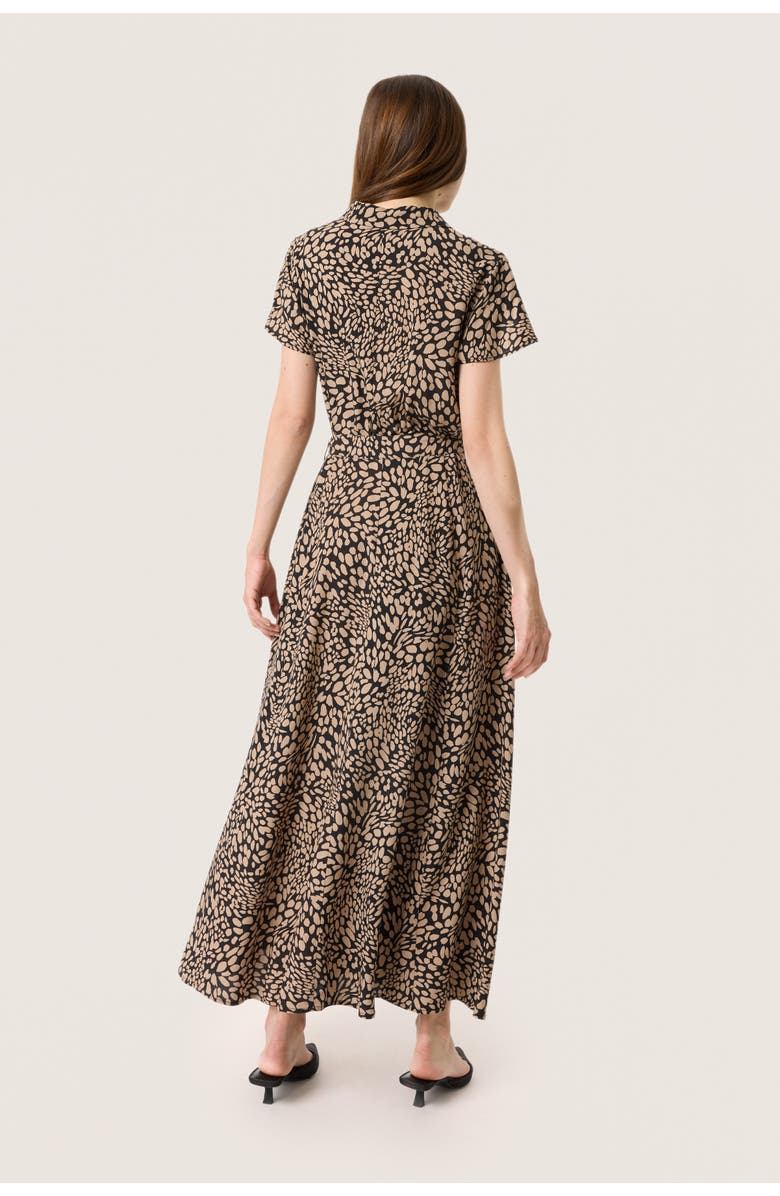 Soaked in Luxury SLNaya Short Sleeves Button Maxi Dress, Alternate, color, Black With Brown Dots