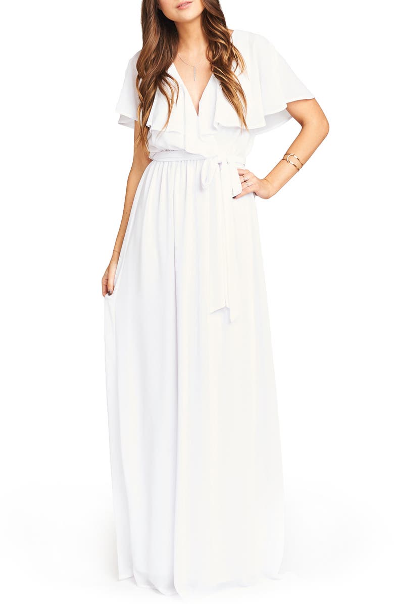 Show Me Your Mumu Audrey Ruffle Wrap Front Gown, Main, color,