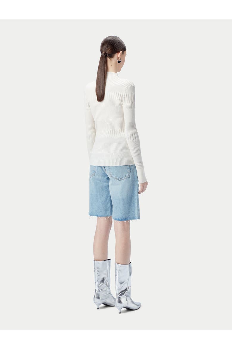 High-neck Ribbed Cotton Silk Cashmere Blend Sweater, Alternate, color, whisper white