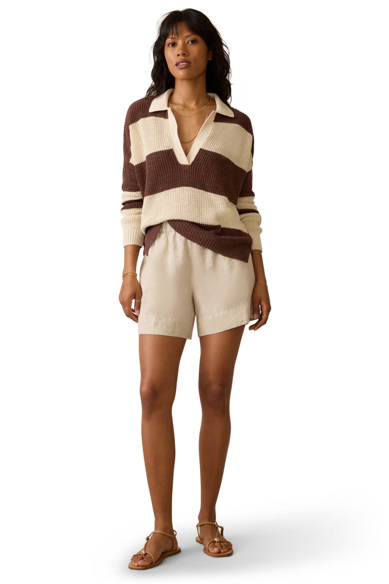 Miramar Linen & Organic Cotton Polo Sweater, Alternate, color, COCOA RUGBY STRIPE