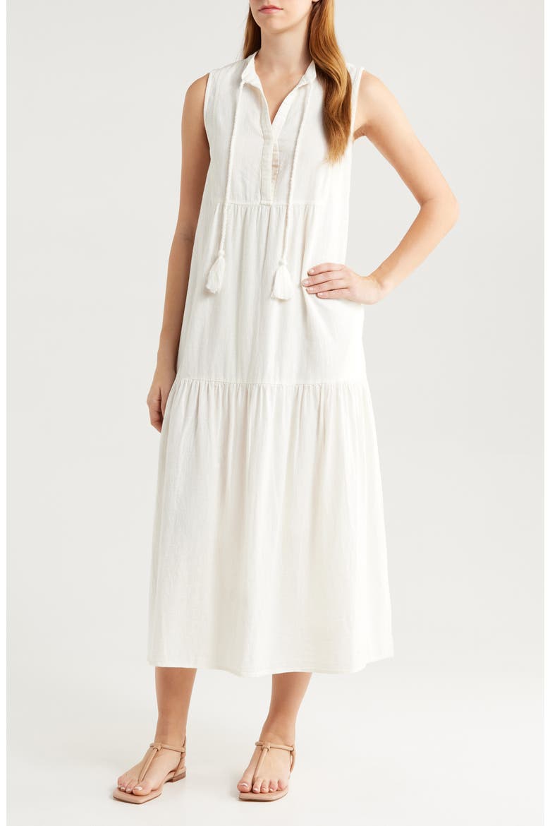 Tiered Cotton & Linen Cover-Up Dress, Main, color, WHITE
