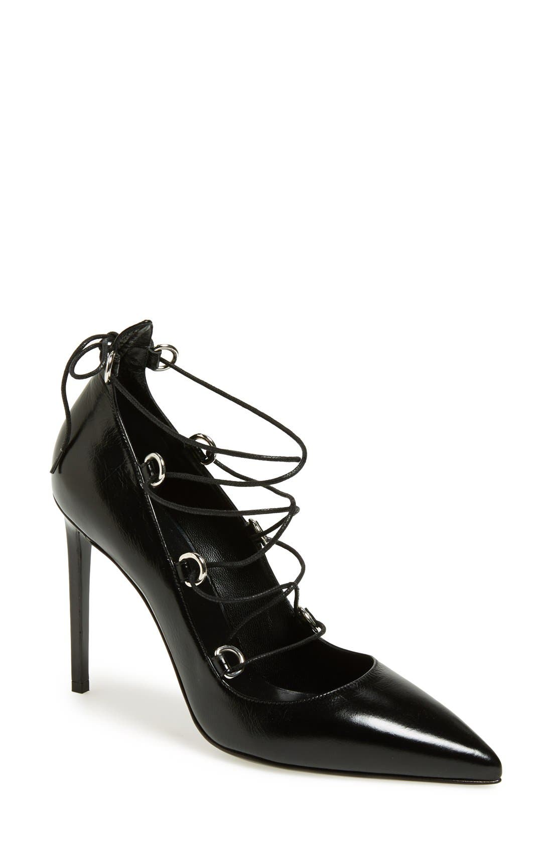 'Paris' Lace-Up Pump, Main, color, BLACK LEATHER