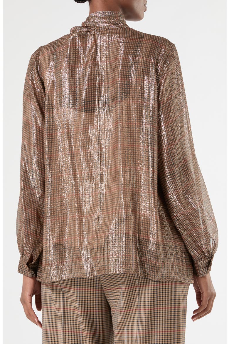 Silk Blend Metallic Tie Neck Shirt, Alternate, color, GOLD CAMEL