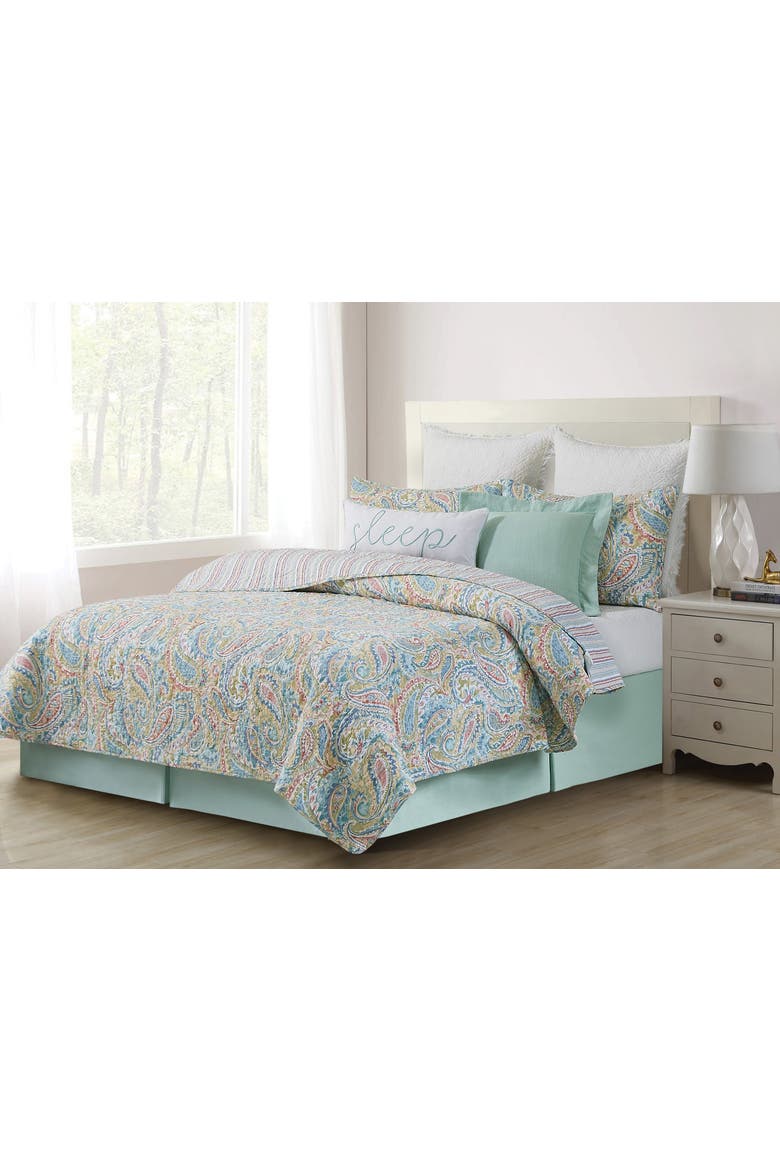 Maisie Paisley Cotton Quilt Set  - Reversible and Machine Washable, Main, color, Pink