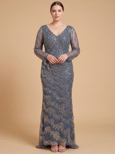 Long Sleeve V-Neck Sheath Gown