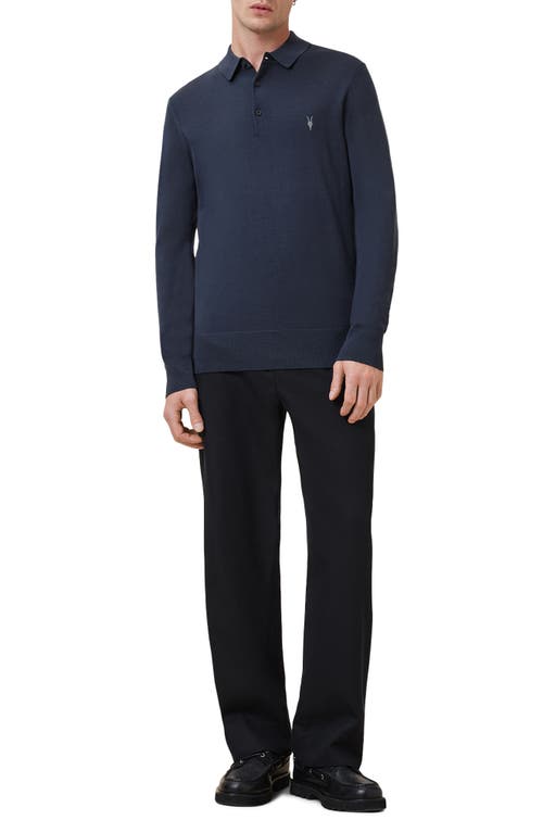 Allsaints Mode Regular Fit Merino Wool Long Sleeve Polo Sweater In Blue