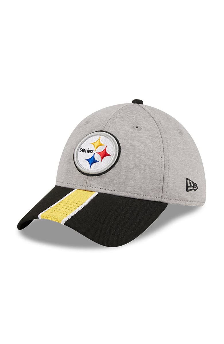 New Era Men's New Era Heather Gray/Black Pittsburgh Steelers Striped 39THIRTY Flex Hat, Main, color,