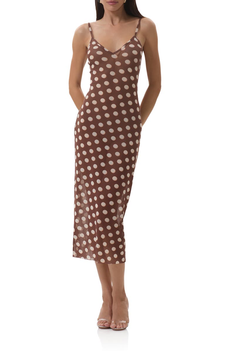 AFRM Bryony Long Sleeve Polka Dot Mesh Dress, Alternate, color, Chocolate Halo Dot