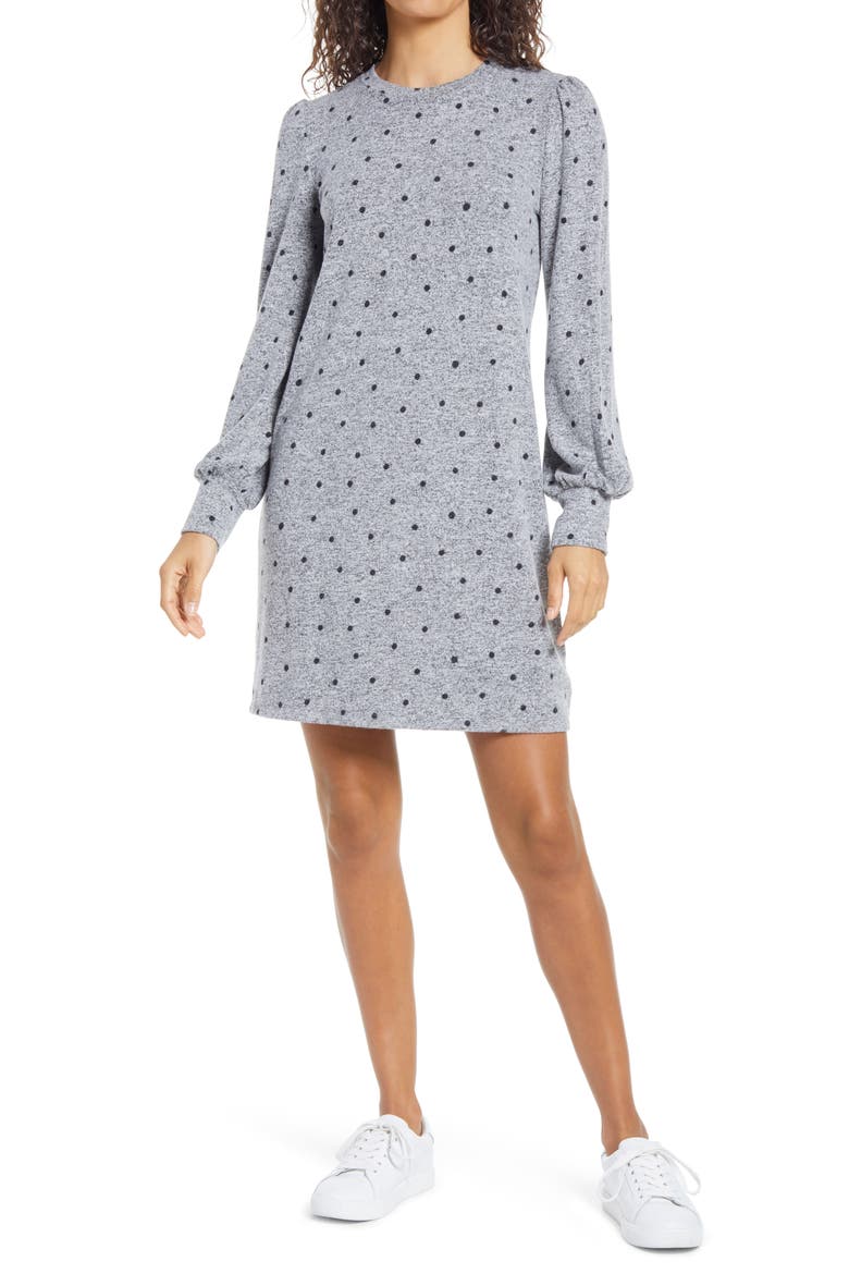 Cozy Long Sleeve Knit Shift Dress, Main, color, GREY MULTI