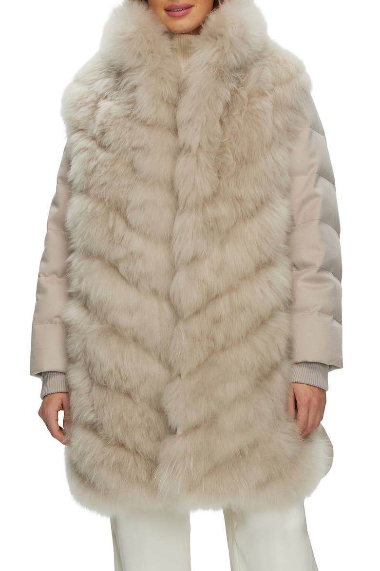 Genuine Shearling Diagonal Stroller with  Cashmere Back And Sleeves, Main, color, LIGHT BEIGE/LIGHT BEIGE
