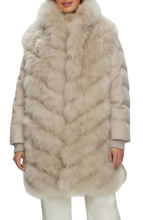 Genuine Shearling Diagonal Stroller with  Cashmere Back And Sleeves