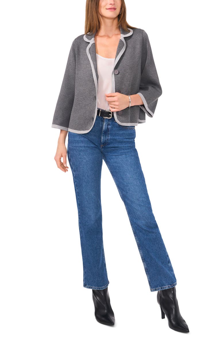 Contrast Trim Sweater Jacket, Alternate, color, MEDIUM HEATHER GREY