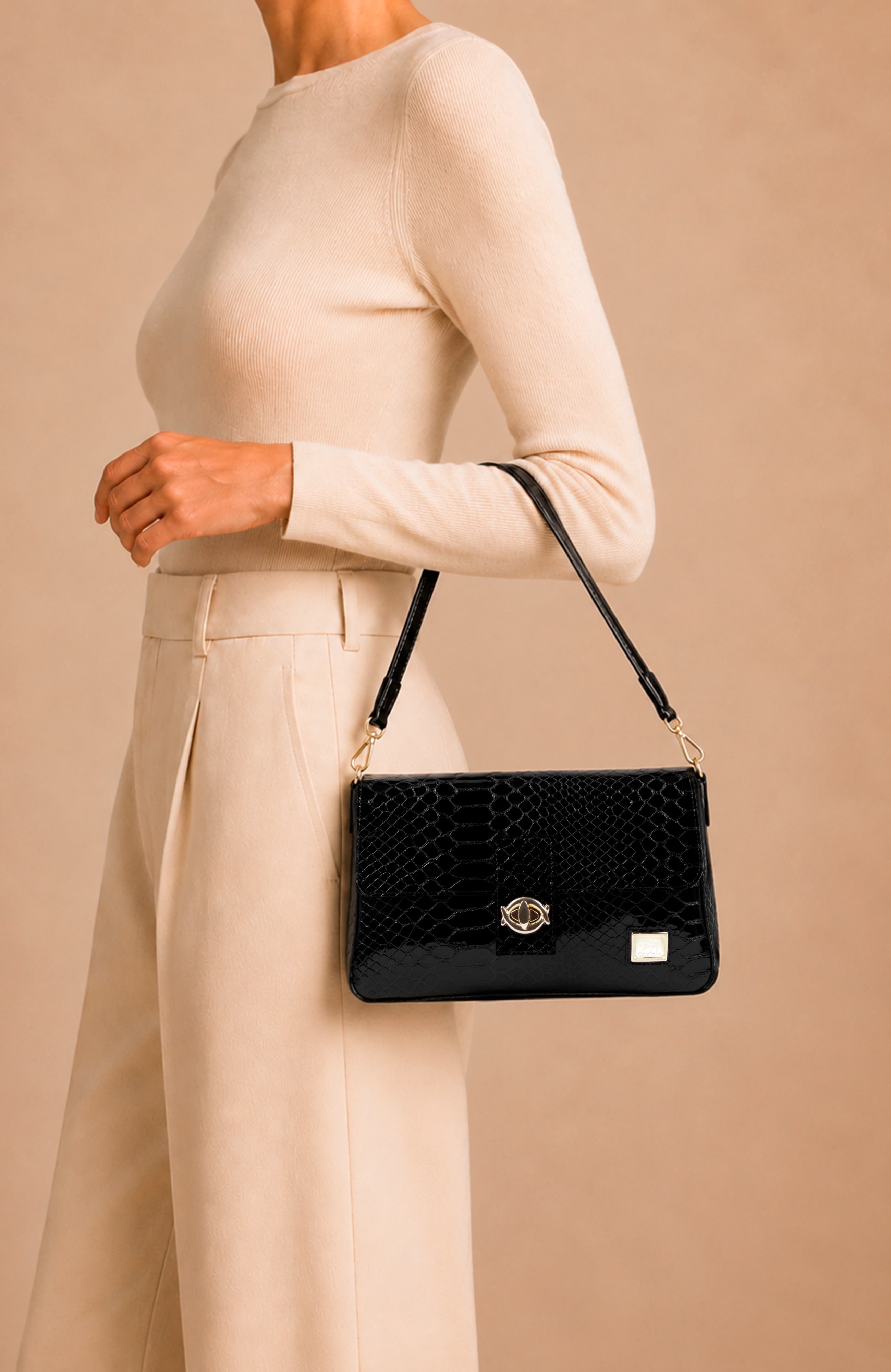Gallop 515 Patent Leather Handbag, Alternate, color, Black