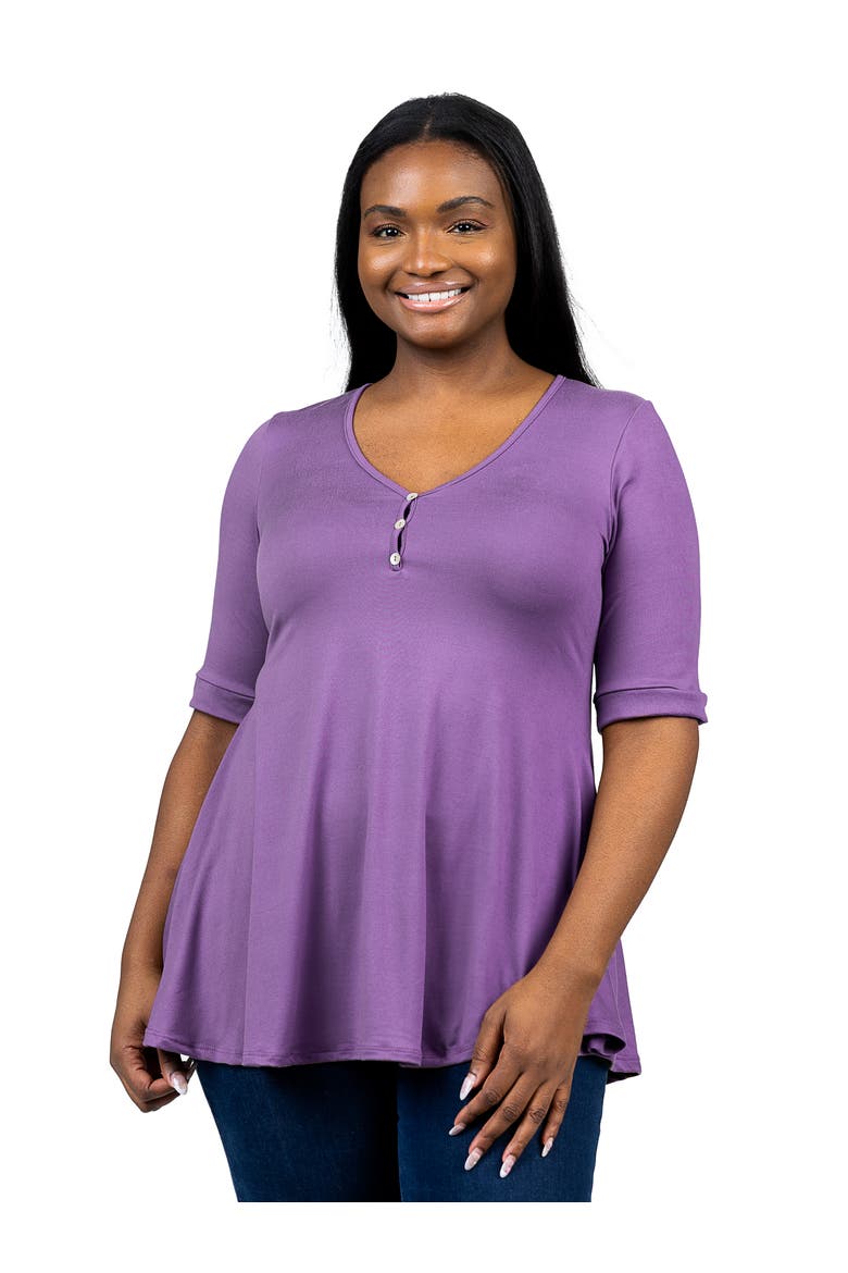 Plus Size Elbow Sleeve Henley  Tunic Top, Main, color, Lilac