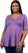 24seven Comfort Apparel Plus Size Elbow Sleeve Henley  Tunic Top