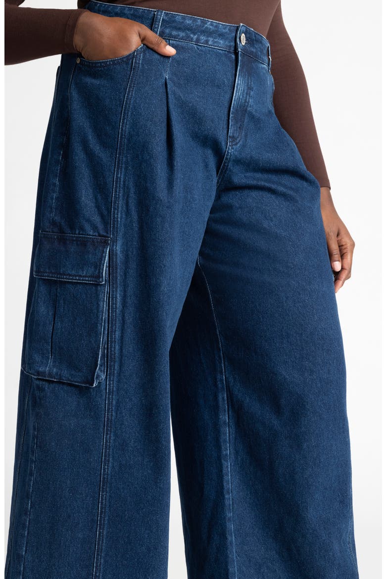 High Waist Wide Leg Cargo Jeans, Alternate, color, DARK WASH