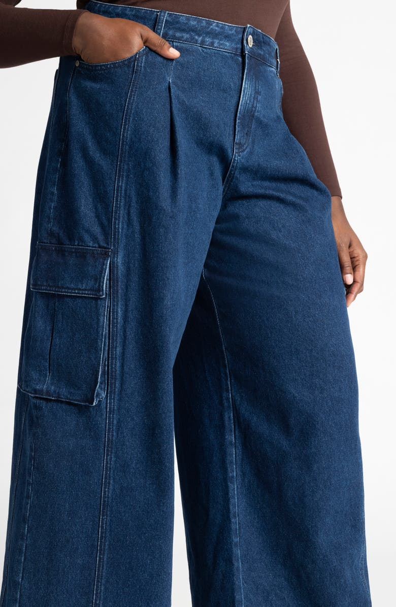 ELOQUII High Waist Wide Leg Cargo Jeans, Alternate, color, 