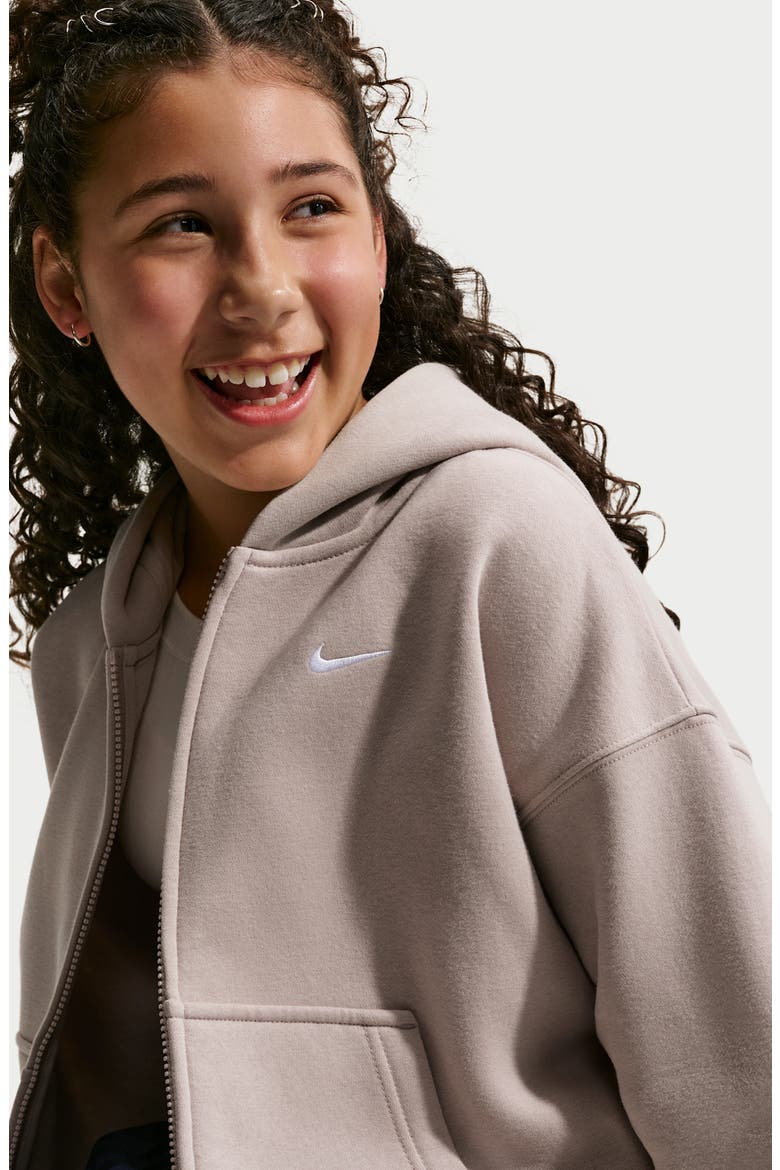 Kids' Studio Oversized Full Zip Fleece Hoodie, Alternate, color, MOON PARTICLE/ WHITE